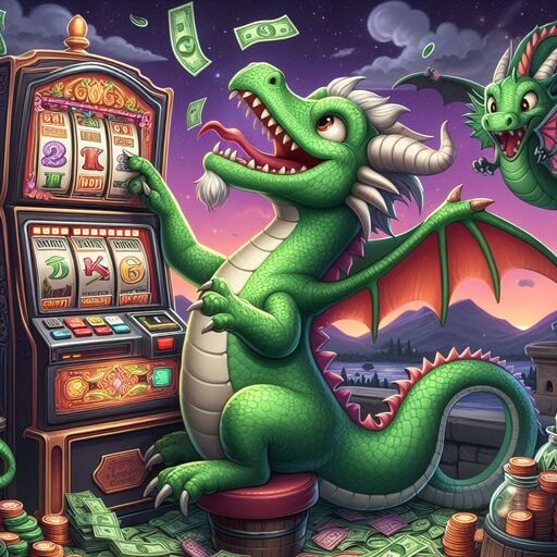 Green dragon playing slot machine